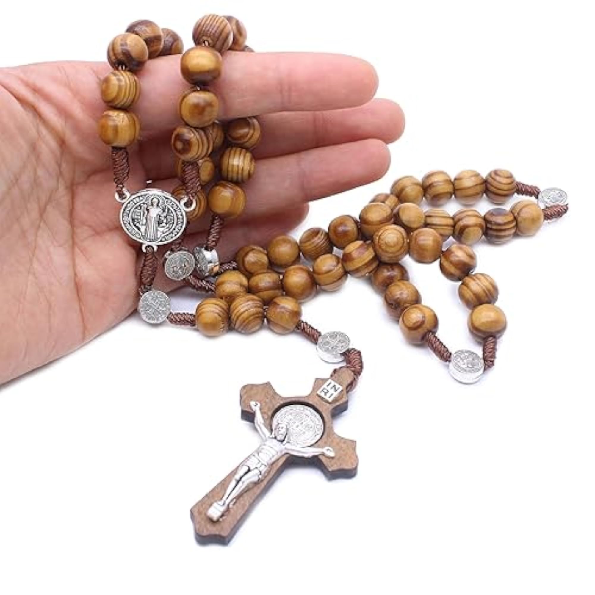 2 Pack Wooden Rosary Beads Necklace, Catholic Gift